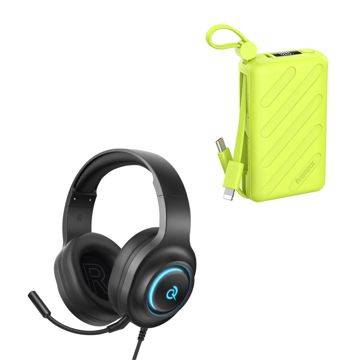 COMBO: Audífonos Gamer QCY V200 Pro 7.1 Negro + Power Bank Remax 10000mAh FC-08 PD+QC 20W
