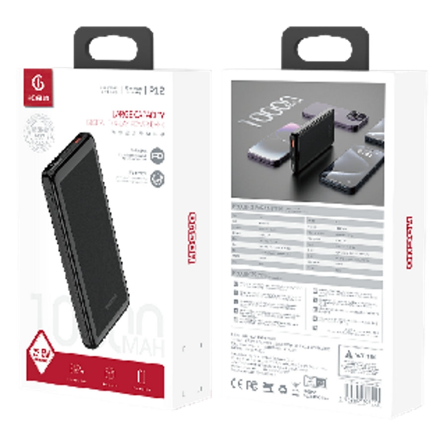 Hoguo - Power Bank 22.5w Panel LED Carga Rápida 10000mAh - Negro
