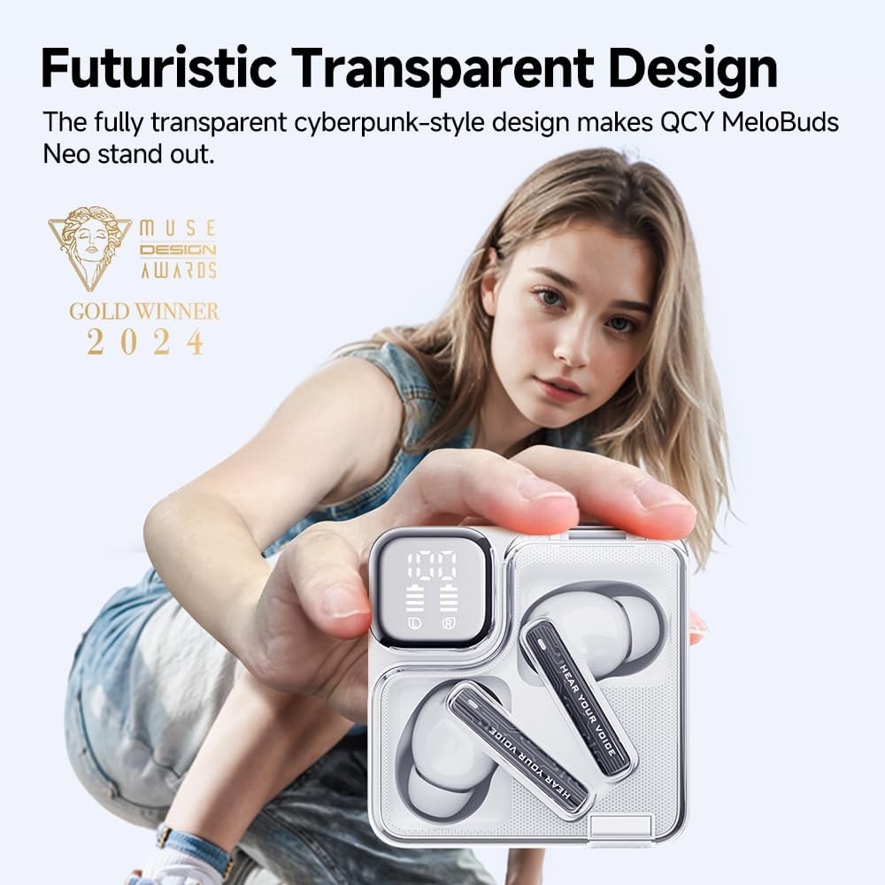 QCY - Audífonos inalámbricos MeloBuds Neo T31 BT 5.3 ENC 24Hrs - Blanco