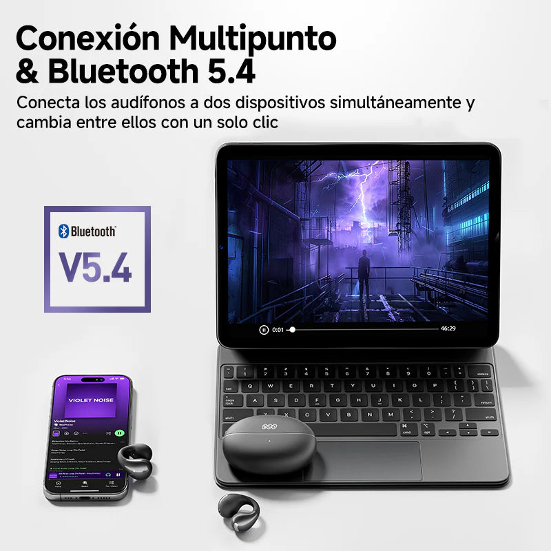 QCY Crossky C30 - Audífonos Deportivos Oreja Abierta IPX4 con Clip - Negro