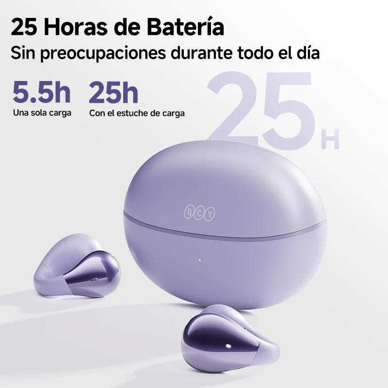 QCY Crossky C30 - Audífonos Deportivos Oreja Abierta IPX4 con Clip - Púrpura