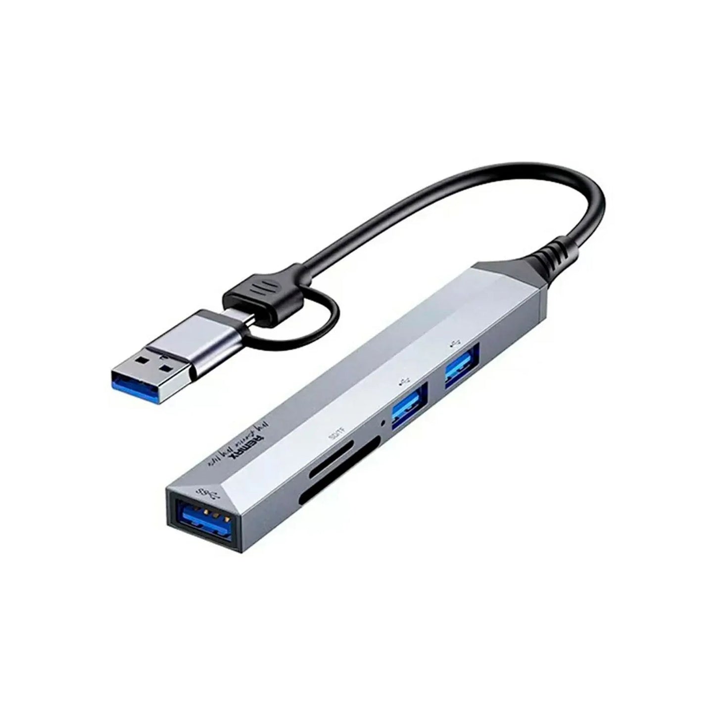 REMAX - HUB RU-U7 5 en 1 USB-C + USB - 3 Puertos USB + Lector SD/TF De Aluminio Premium