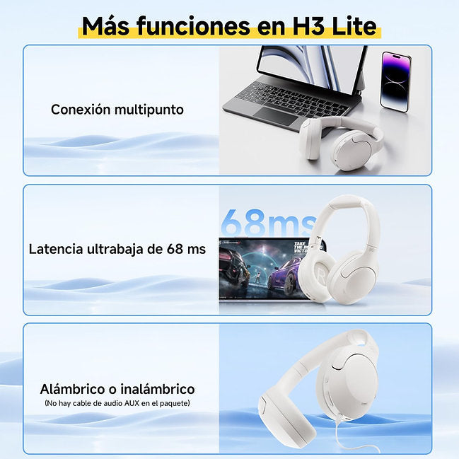QCY - Auriculares H3 Lite ANC BT 5.3 Duración 50Hrs - Blanco