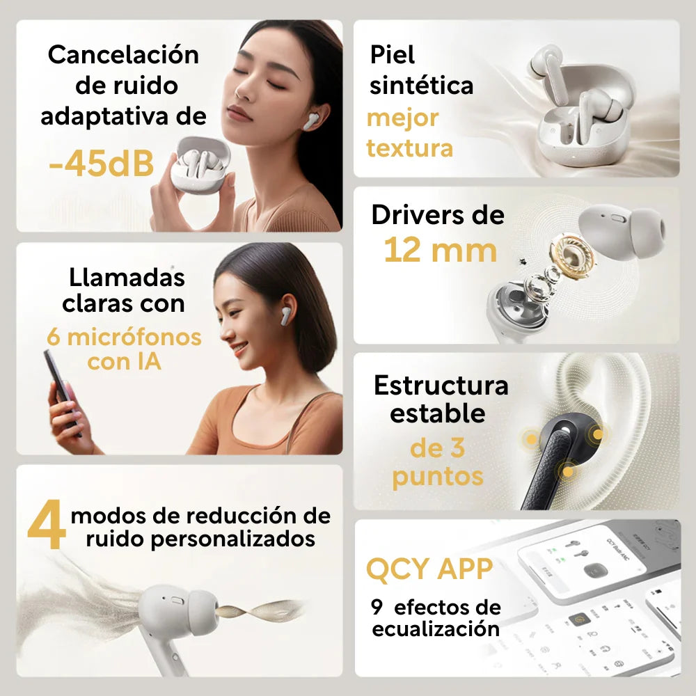 QCY - Audífonos Inalámbricos Buds ANC - Negro