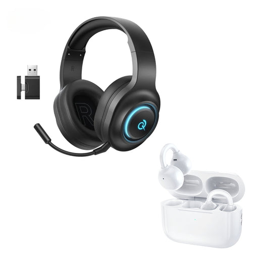 COMBO: Audífonos Inalámbricos QCY Gamer HeroAD V200 triple conexión + Audífono Remax Ear Clip True Wireless Stereo Music OWS-20 Blanco
