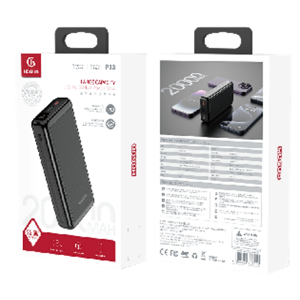 Hoguo - Power Bank 22.5w Panel LED Carga Rapida 20000mAh - Negro