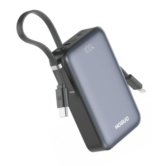Hoguo - Mini Powerbank 10000mAH Panel LED Carga Rápida 22.5w c/ cables USB-C y Lightning - Negro