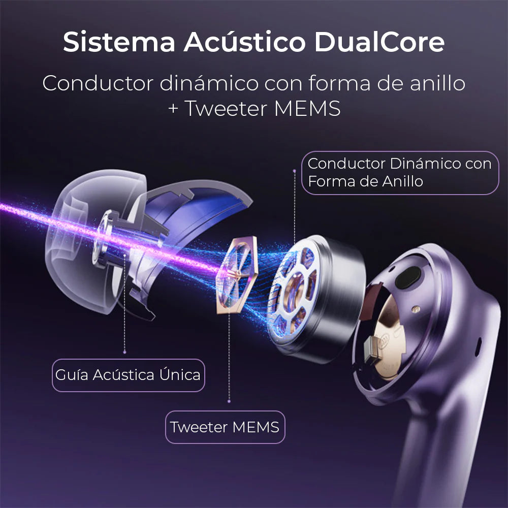 QCY - Audífonos Inalámbricos MeloBuds N70 BT6.0 Hi-Res LDAC - Negro