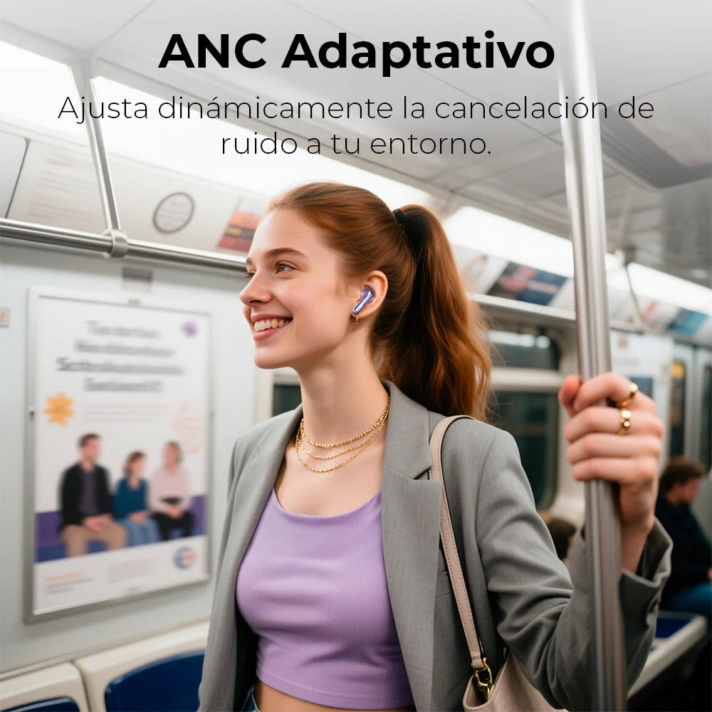 QCY - Audífonos Inalámbricos MeloBuds N70 BT6.0 Hi-Res LDAC - Plateado