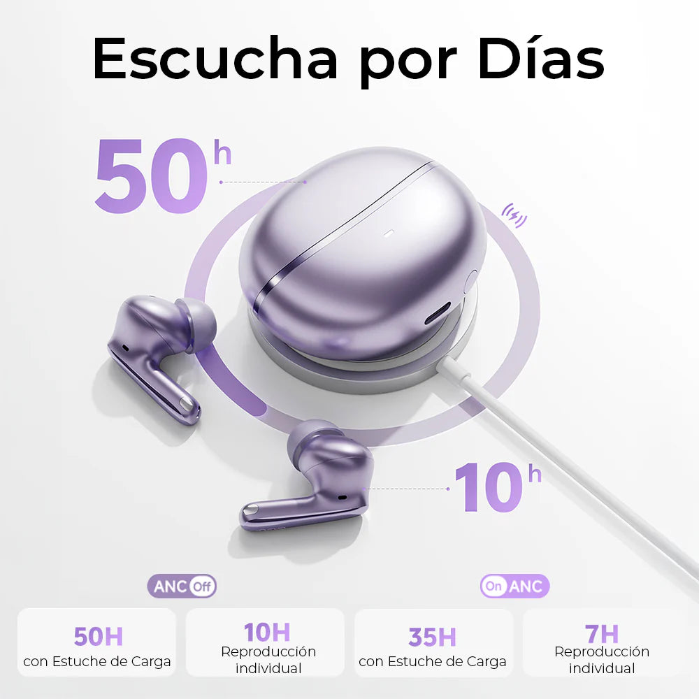 QCY - Audífonos Inalámbricos MeloBuds N70 BT6.0 Hi-Res LDAC - Plateado