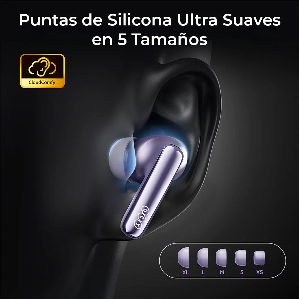 QCY - Audífonos Inalámbricos MeloBuds N70 BT6.0 Hi-Res LDAC - Plateado