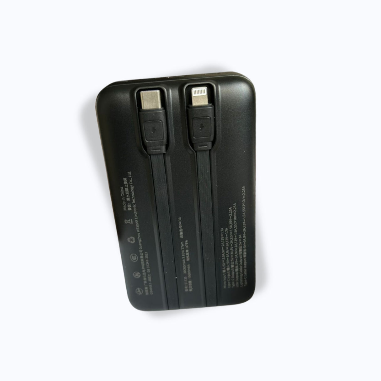 Wesdar - Power Bank 22.5W PD LED Fast Charge c/cable lightning y USB-C 20000mAh - Negro