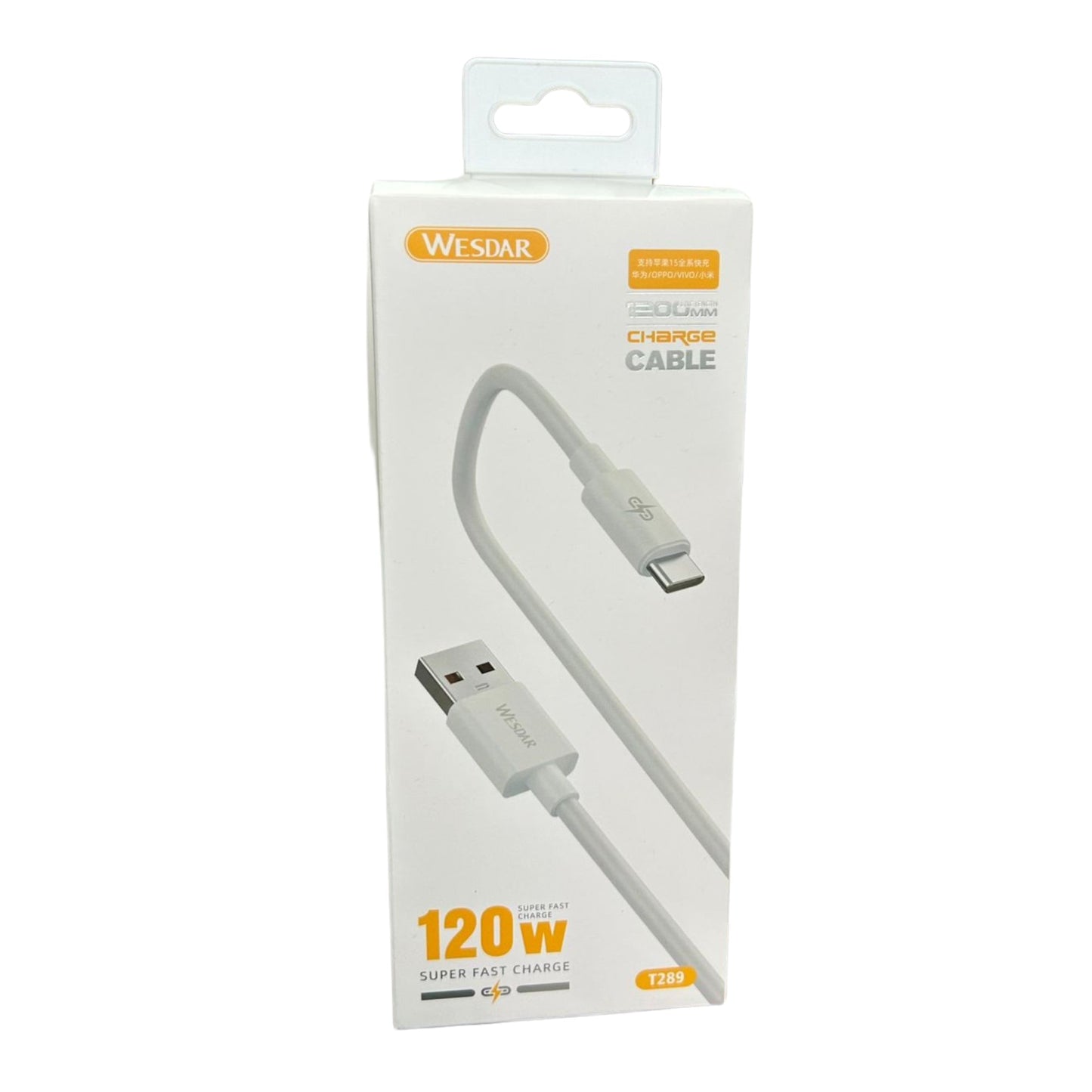 Wesdar - Cable 1.2m Type-C a USB Carga Rápida 120W - Blanco