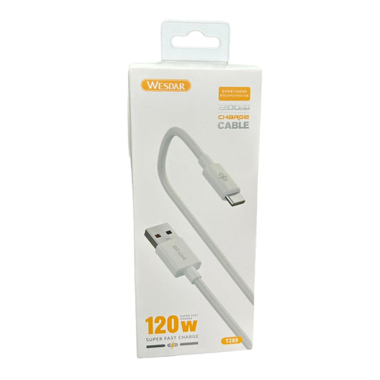 Wesdar - Cable 1.2m Type-C a USB Carga Rápida 120W - Blanco