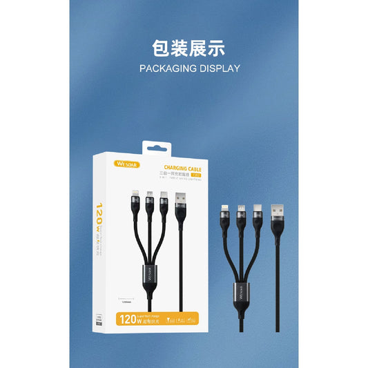 Wesdar - Cable 3 en 1 120W quick charger cable - Negro