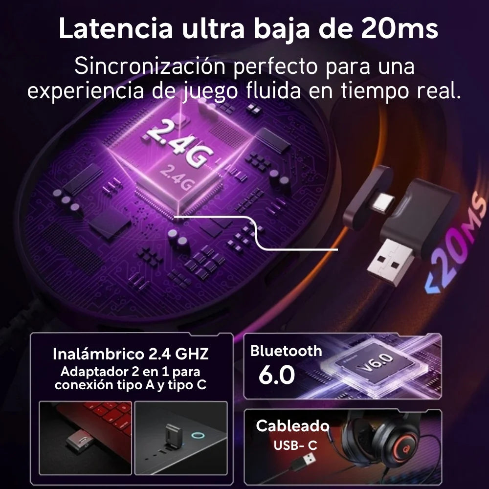 QCY - Audífonos Inalámbricos Gamer HeroAD V200 triple conexión - Negro