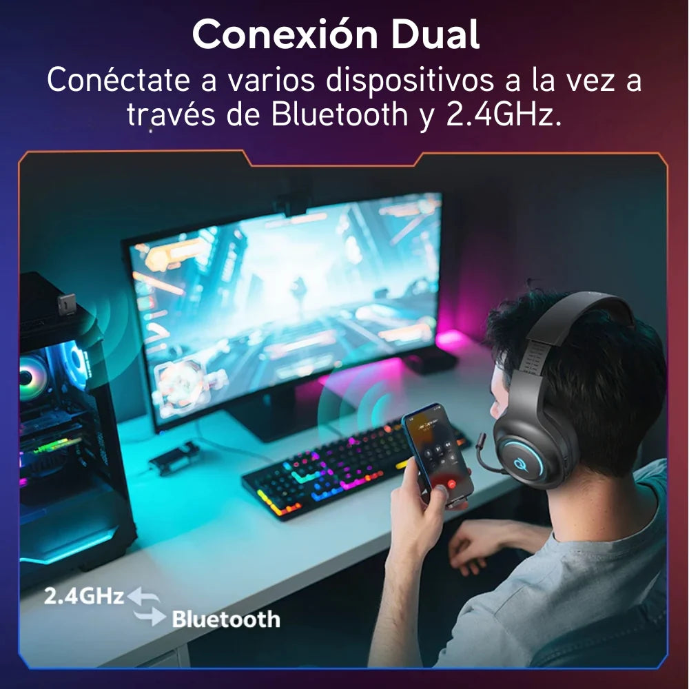 QCY - Audífonos Inalámbricos Gamer HeroAD V200 triple conexión - Blanco